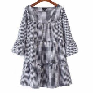 Navy & White Gingham Tiered Cotton Dress